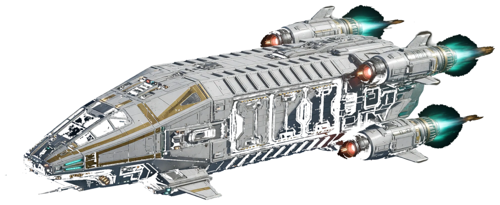 An original Starfleet cargo hauler leaving orbit
